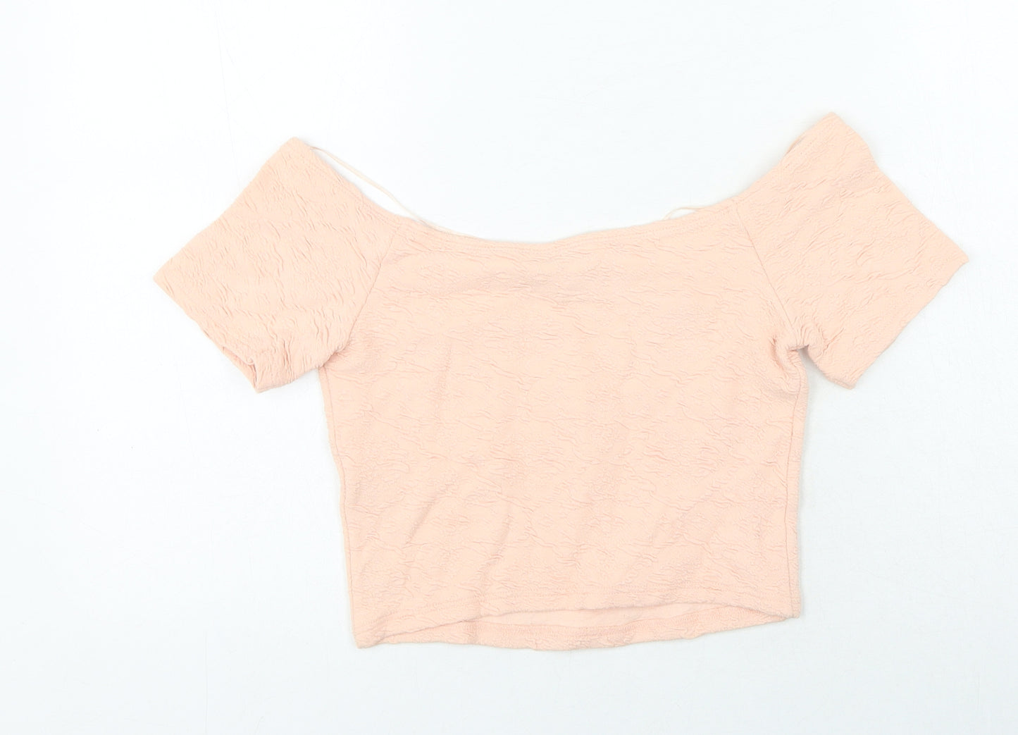 Miss Selfridge Womens Pink Geometric Cotton Cropped T-Shirt Size 10 Off the Shoulder
