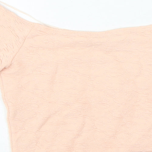 Miss Selfridge Womens Pink Geometric Cotton Cropped T-Shirt Size 10 Off the Shoulder