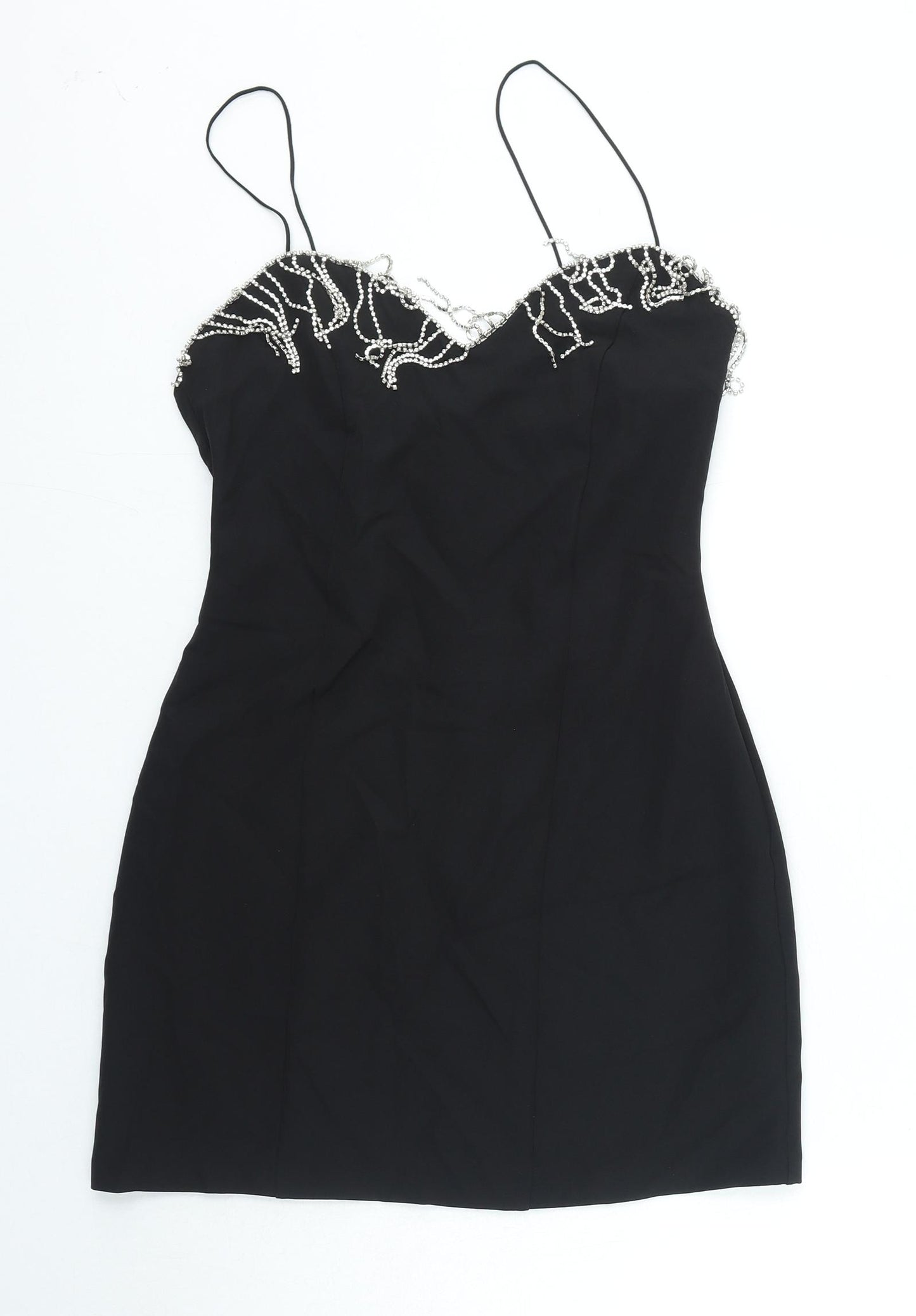 Zara Womens Black Polyester Mini Size S Sweetheart Zip - Embellished Neckline