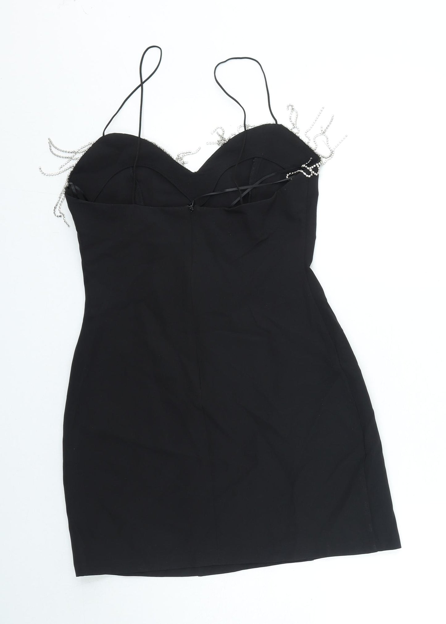 Zara Womens Black Polyester Mini Size S Sweetheart Zip - Embellished Neckline