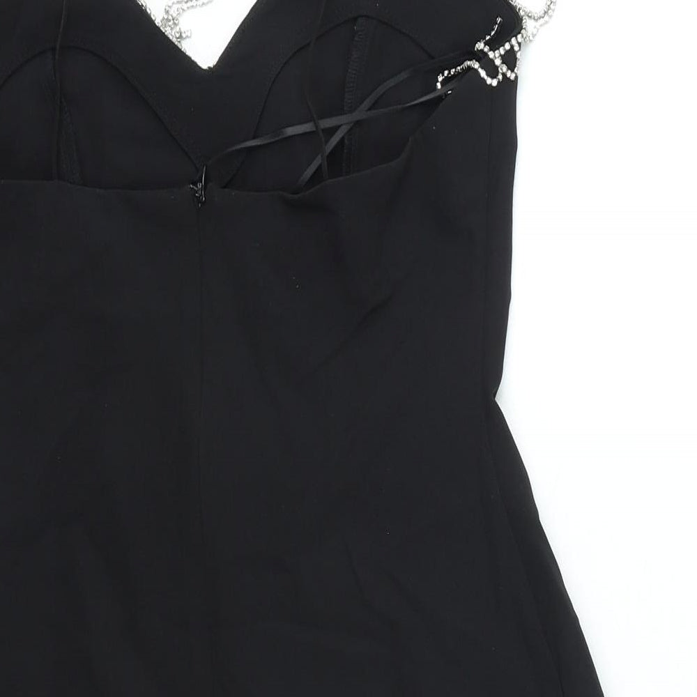 Zara Womens Black Polyester Mini Size S Sweetheart Zip - Embellished Neckline