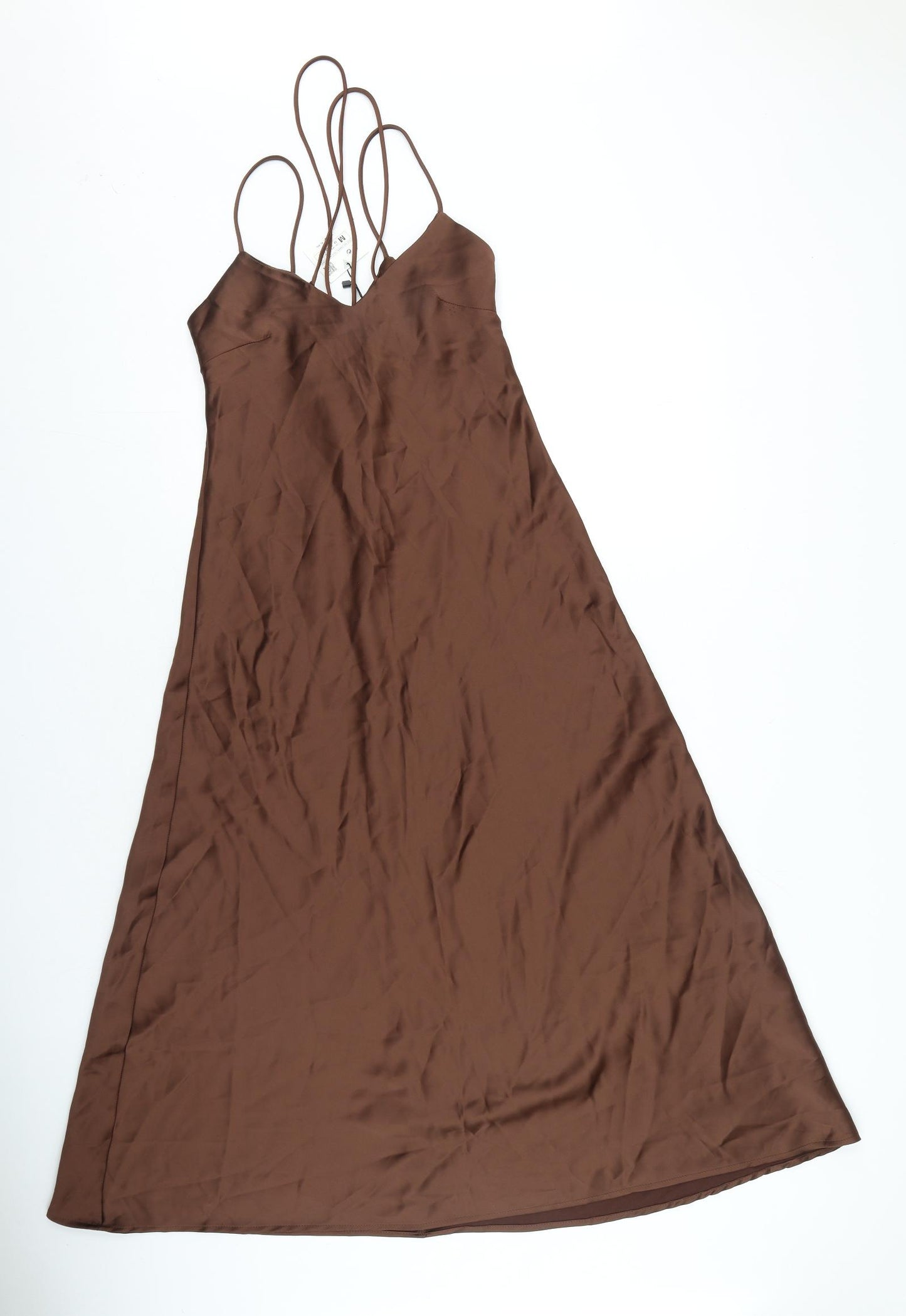 Zara Womens Brown Polyester Maxi Size M V-Neck Tie