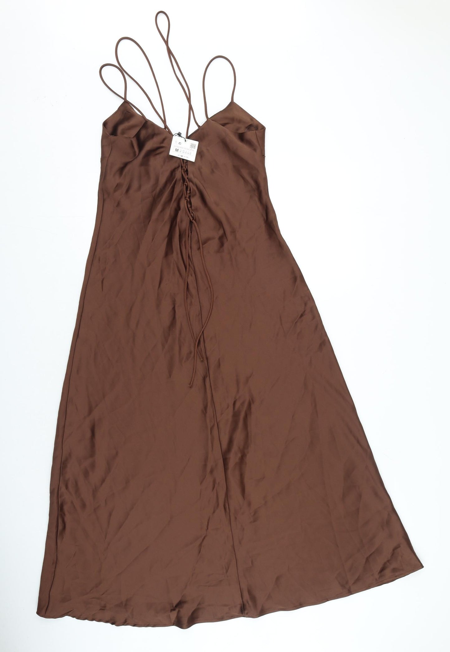 Zara Womens Brown Polyester Maxi Size M V-Neck Tie
