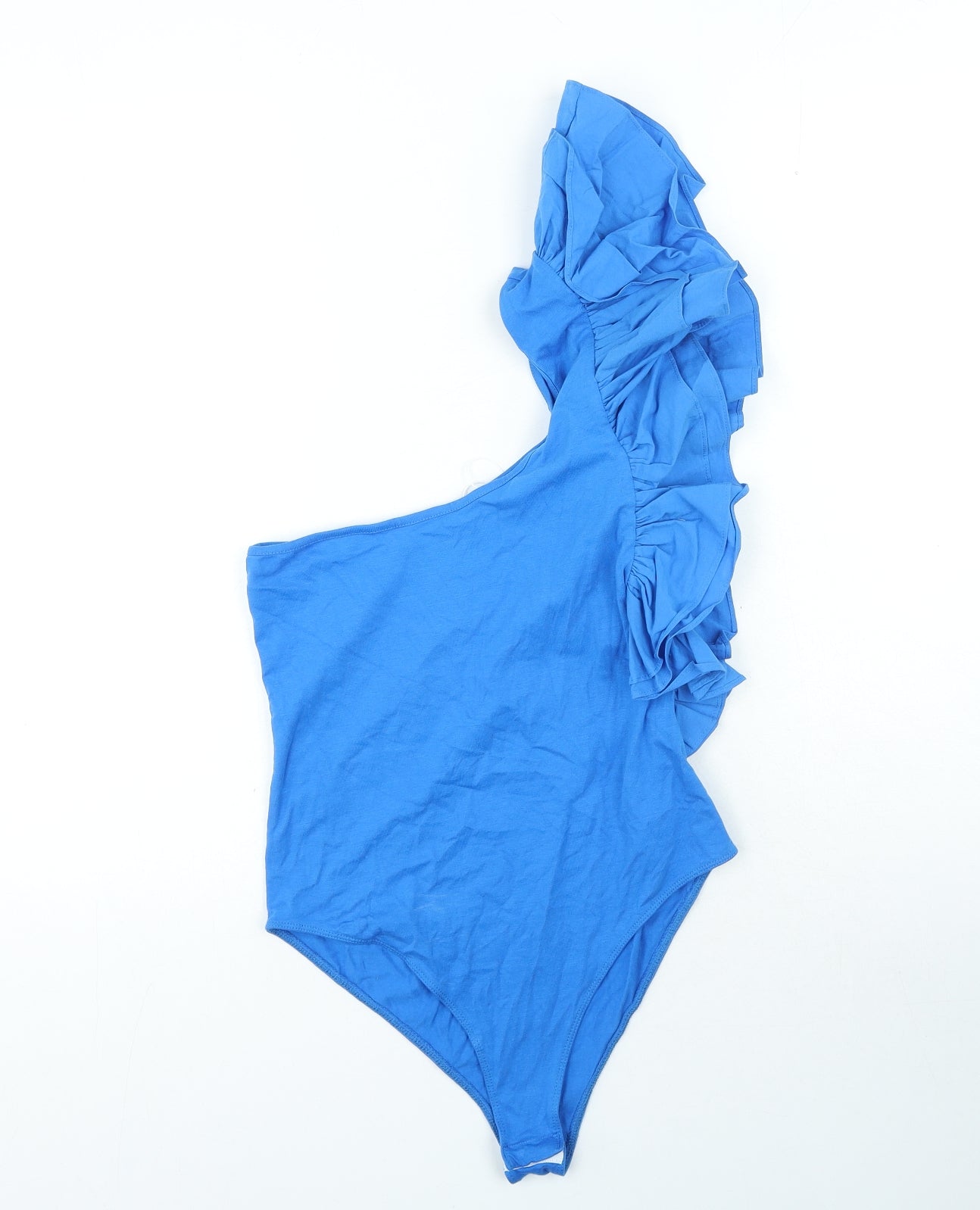Zara Womens Blue Cotton Playsuit One-Piece Size M Snap - Ruffle