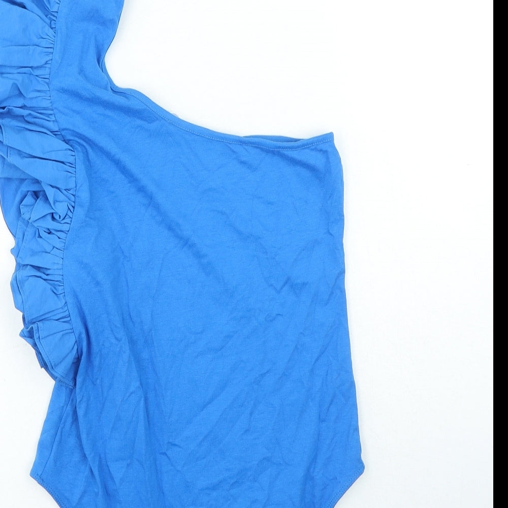 Zara Womens Blue Cotton Playsuit One-Piece Size M Snap - Ruffle