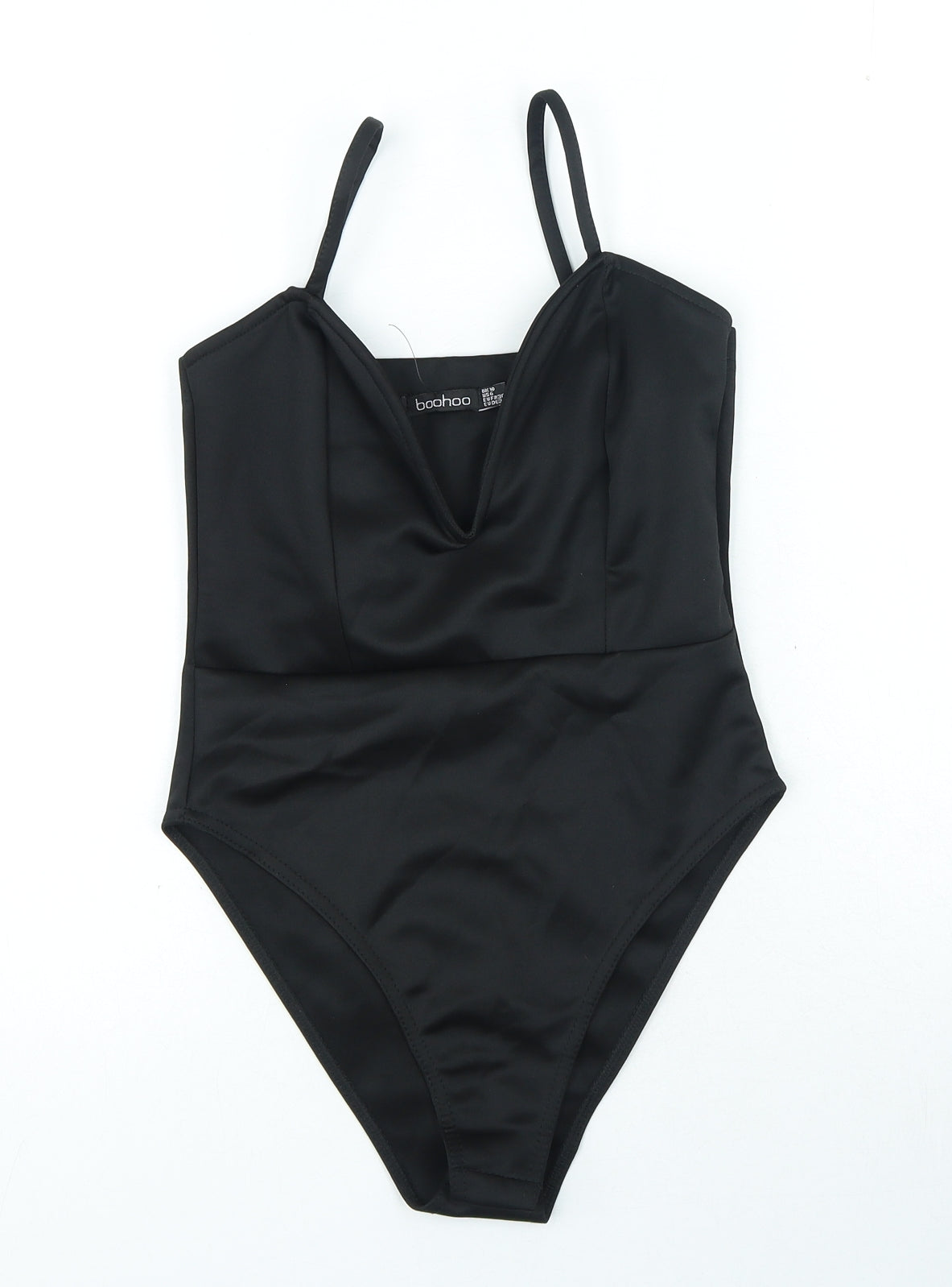 Boohoo Womens Black Polyester Bodysuit One-Piece Size 10 Snap