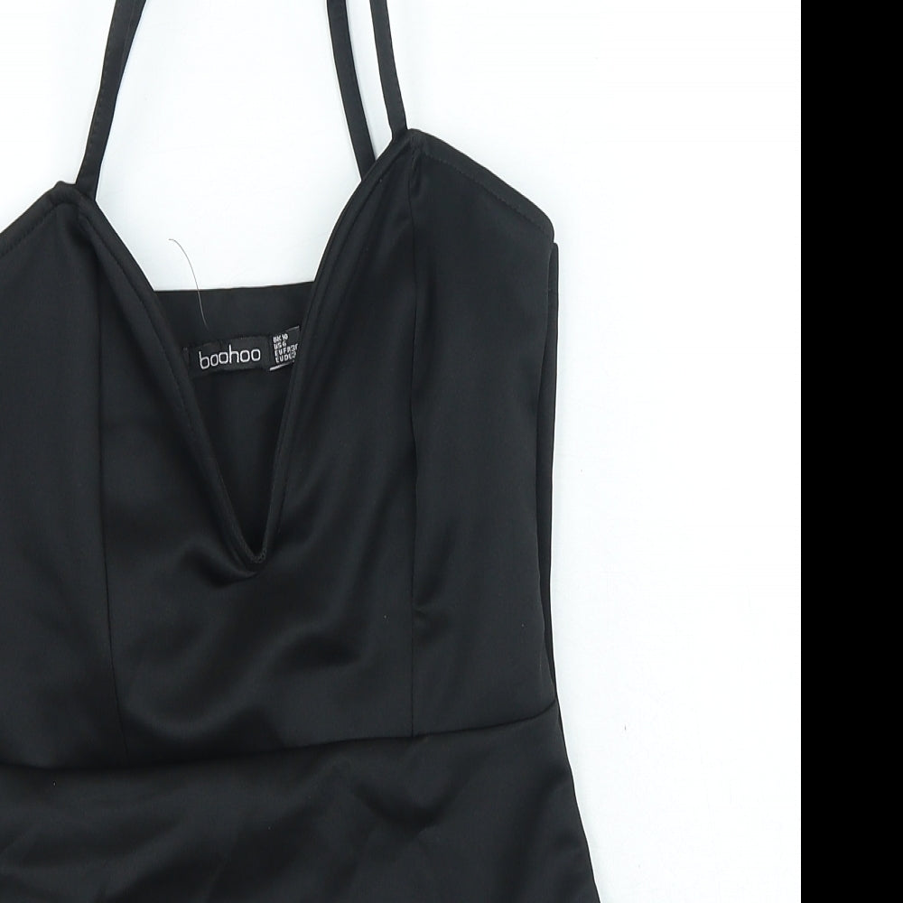 Boohoo Womens Black Polyester Bodysuit One-Piece Size 10 Snap