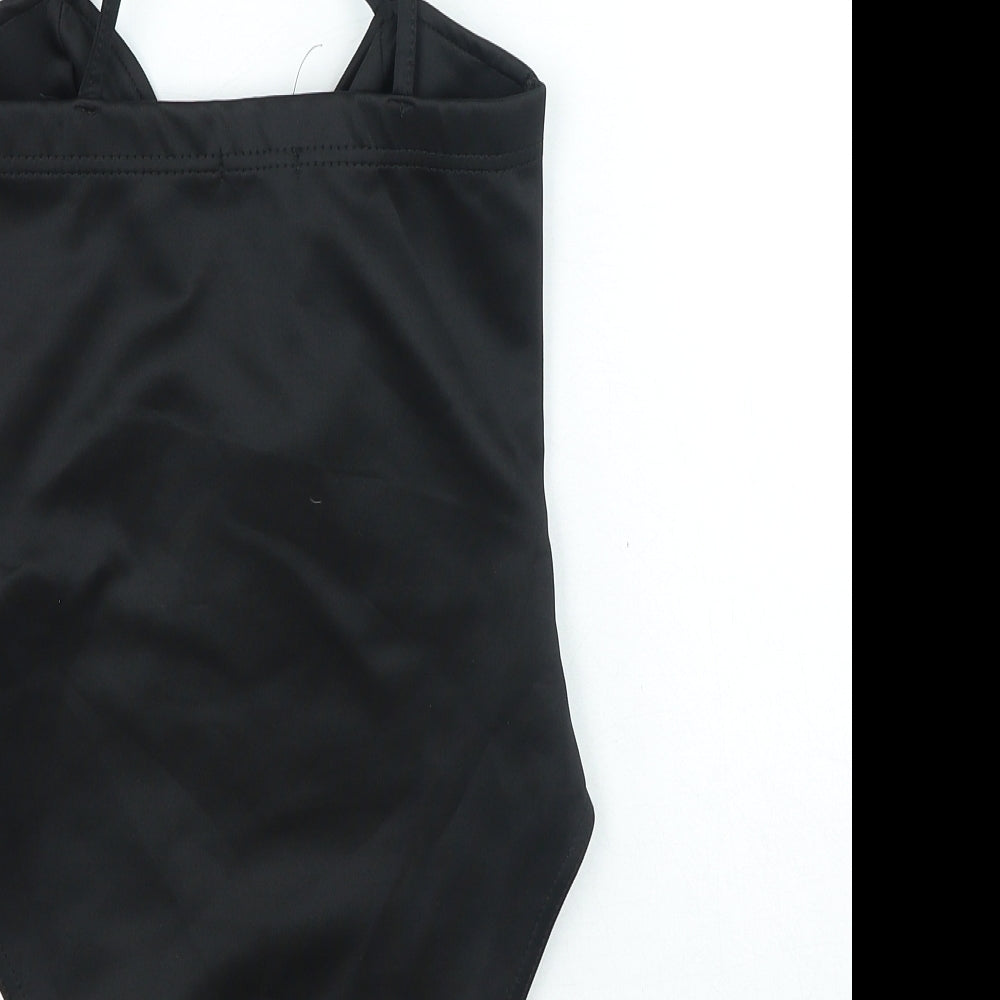 Boohoo Womens Black Polyester Bodysuit One-Piece Size 10 Snap