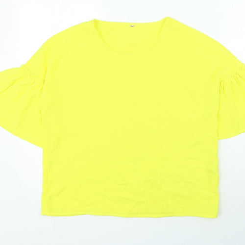 Stradivarius Womens Yellow Polyester Basic Blouse Size S Round Neck