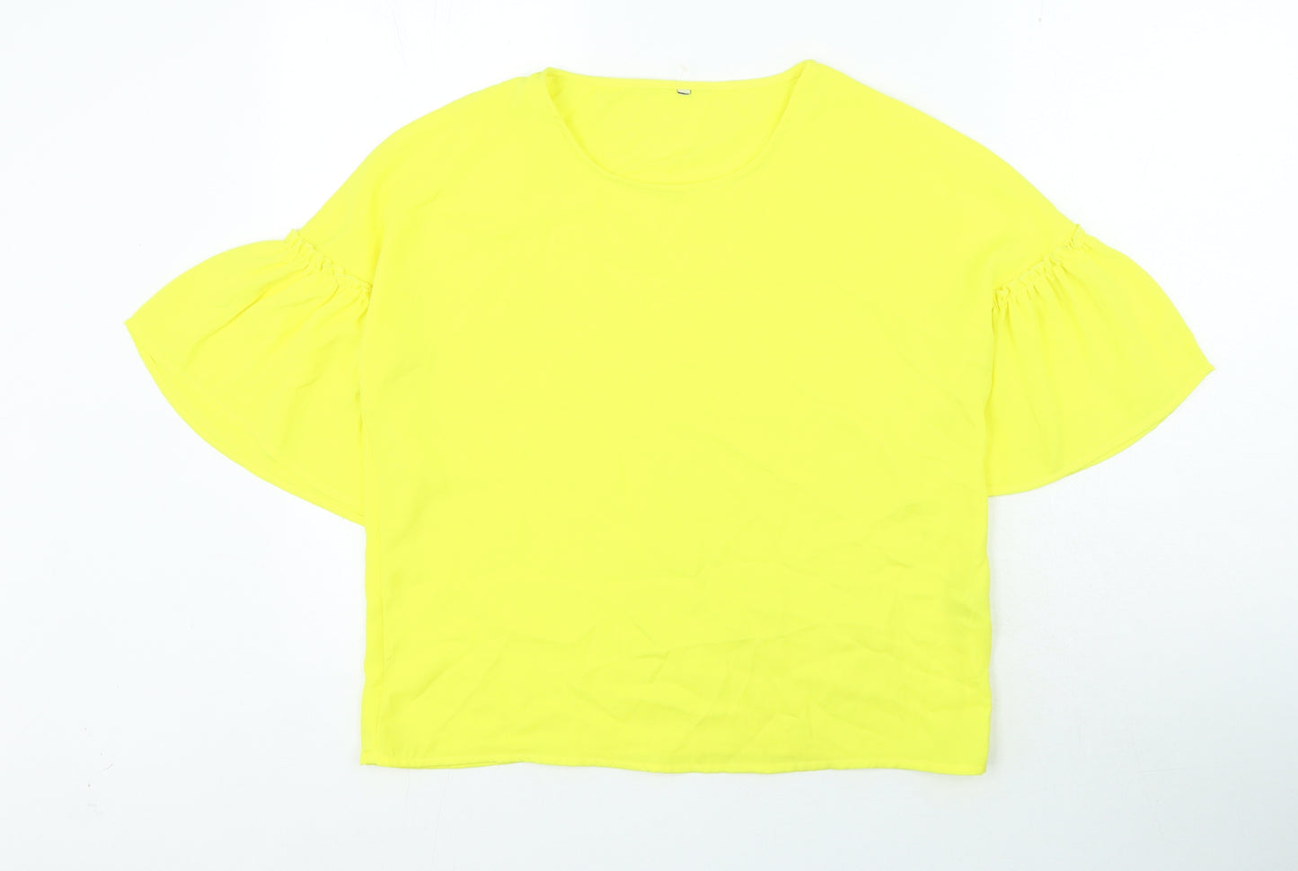 Stradivarius Womens Yellow Polyester Basic Blouse Size S Round Neck