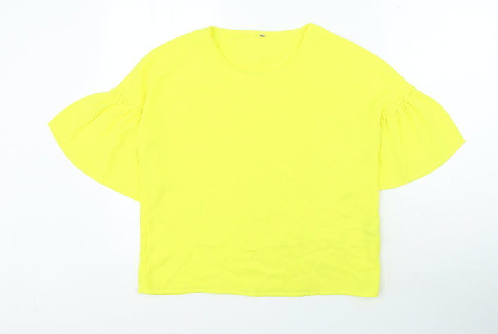 Stradivarius Womens Yellow Polyester Basic Blouse Size S Round Neck