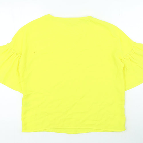 Stradivarius Womens Yellow Polyester Basic Blouse Size S Round Neck