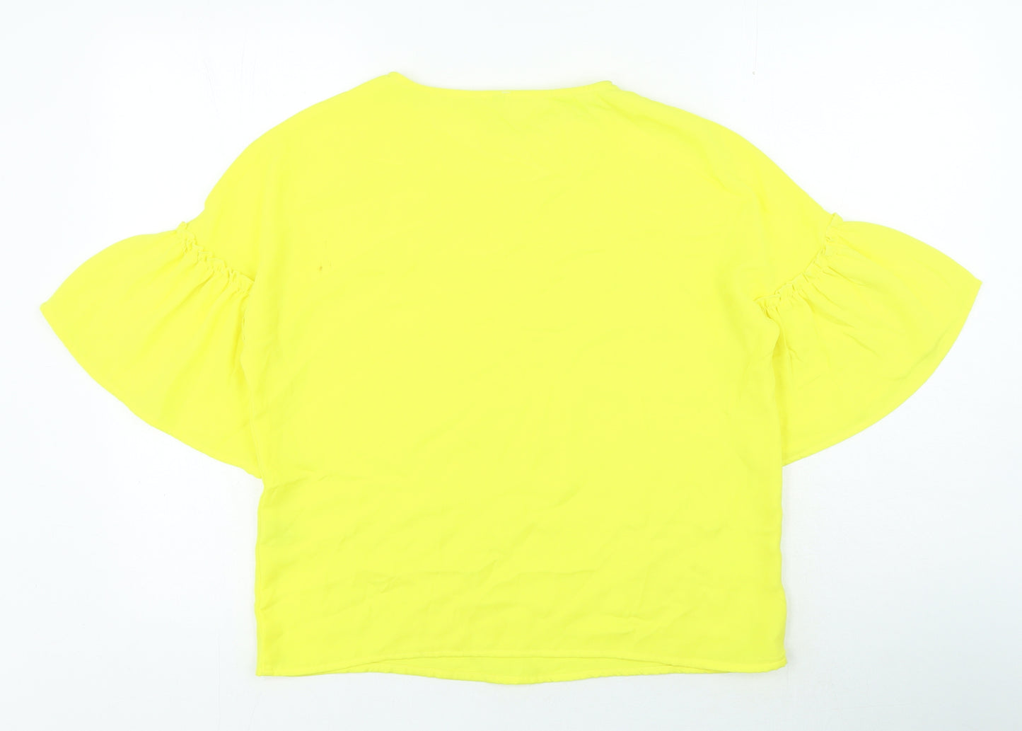 Stradivarius Womens Yellow Polyester Basic Blouse Size S Round Neck