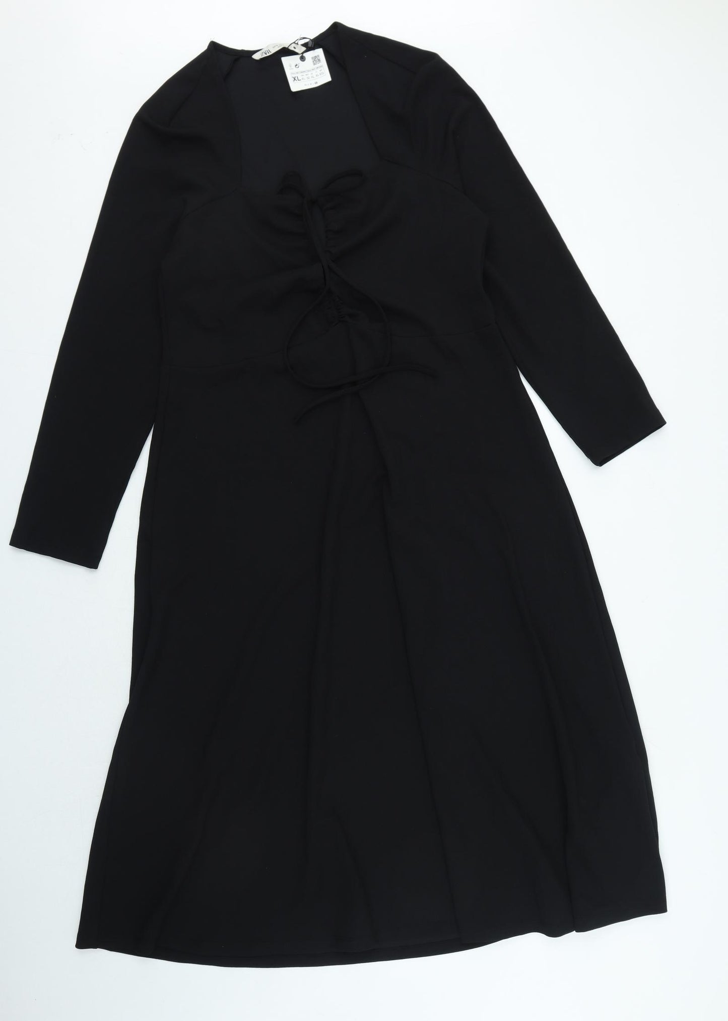 Zara Womens Black Polyester A-Line Size XL Round Neck Tie