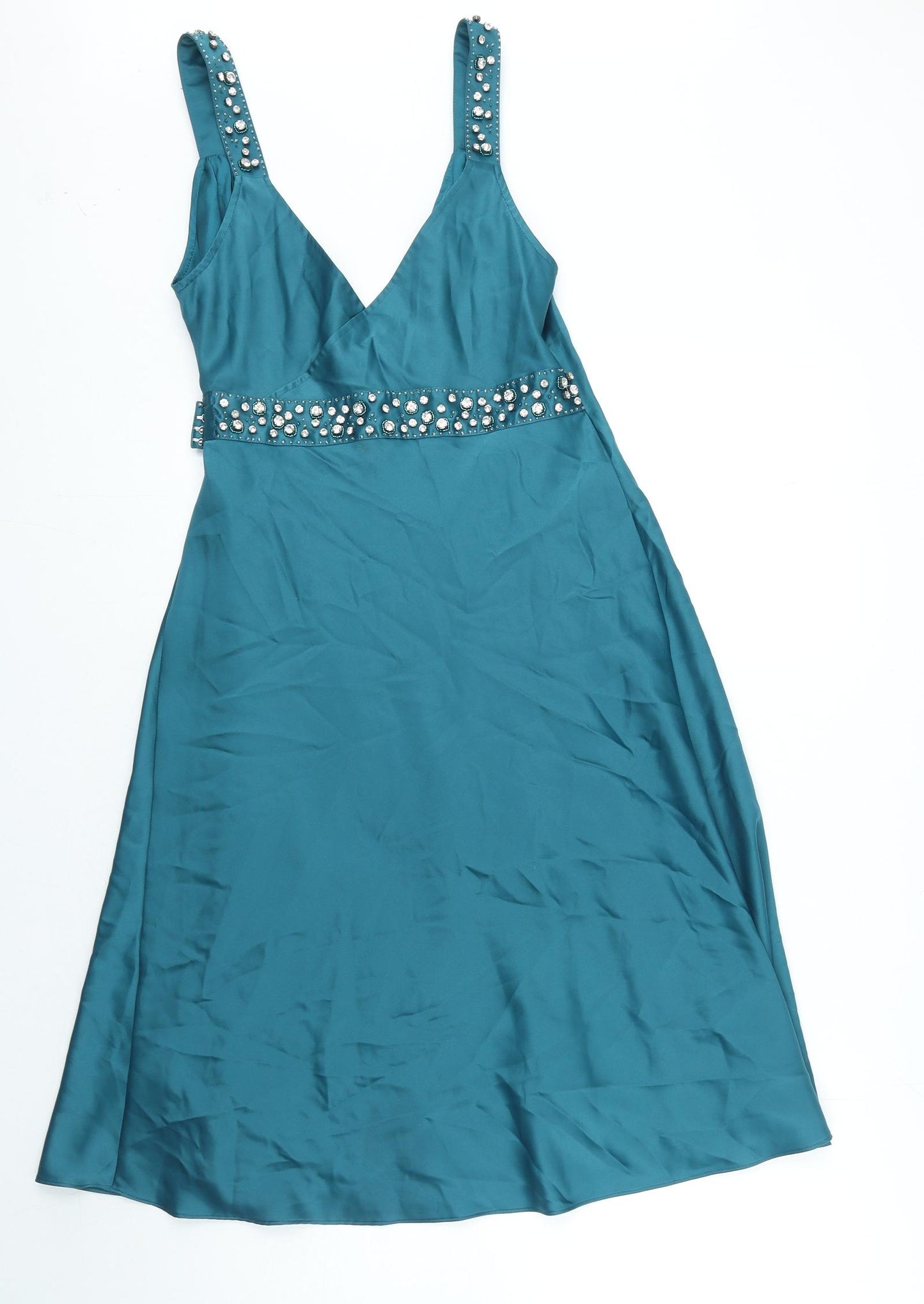 Elements Amanda Wakeley Womens Blue Polyester A-Line Size 12 V-Neck Hook & Eye