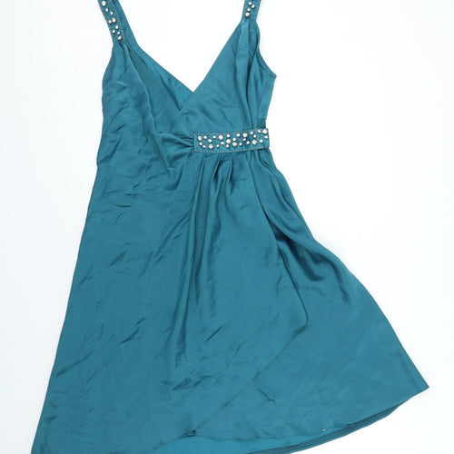 Elements Amanda Wakeley Womens Blue Polyester A-Line Size 12 V-Neck Hook & Eye