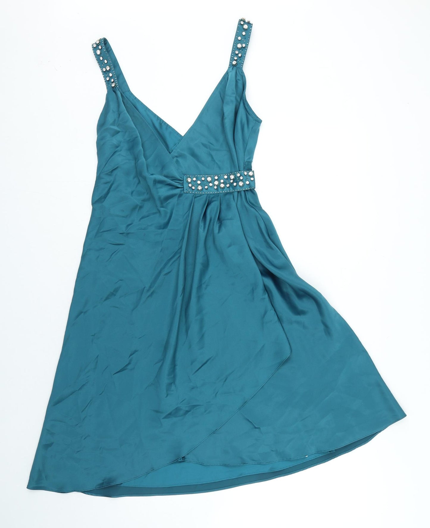 Elements Amanda Wakeley Womens Blue Polyester A-Line Size 12 V-Neck Hook & Eye