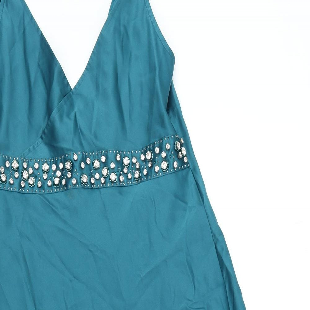 Elements Amanda Wakeley Womens Blue Polyester A-Line Size 12 V-Neck Hook & Eye