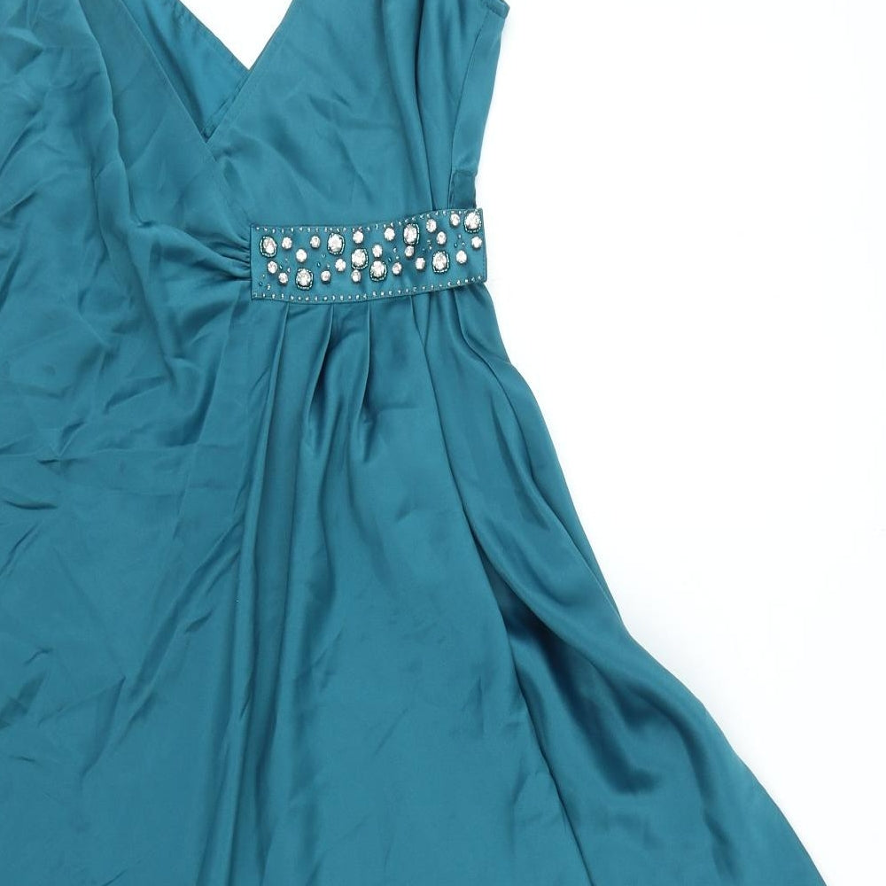 Elements Amanda Wakeley Womens Blue Polyester A-Line Size 12 V-Neck Hook & Eye