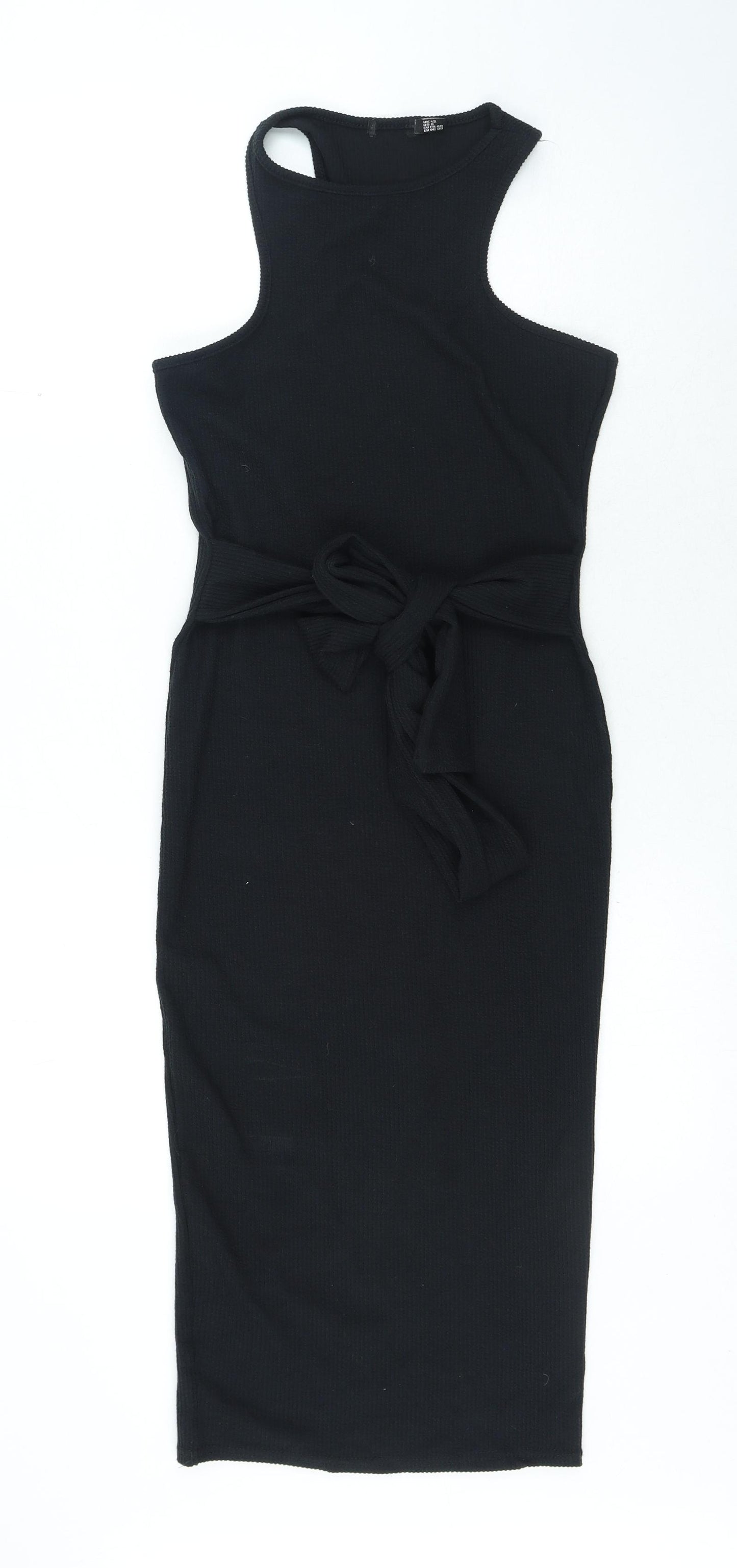 Boohoo Womens Black Polyester Bodycon Size 12 Round Neck Tie