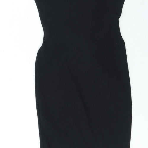 Boohoo Womens Black Polyester Bodycon Size 12 Round Neck Tie