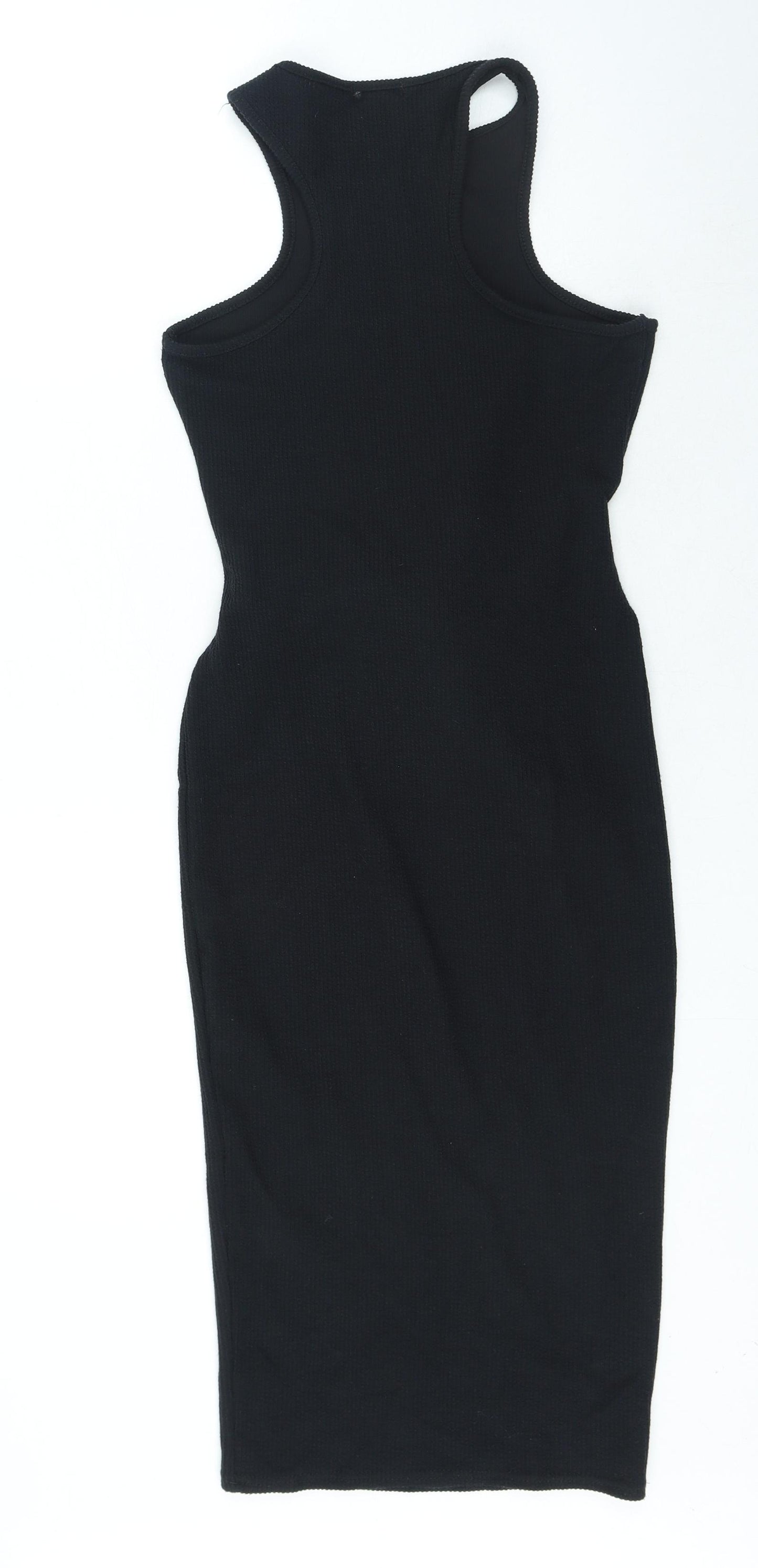 Boohoo Womens Black Polyester Bodycon Size 12 Round Neck Tie
