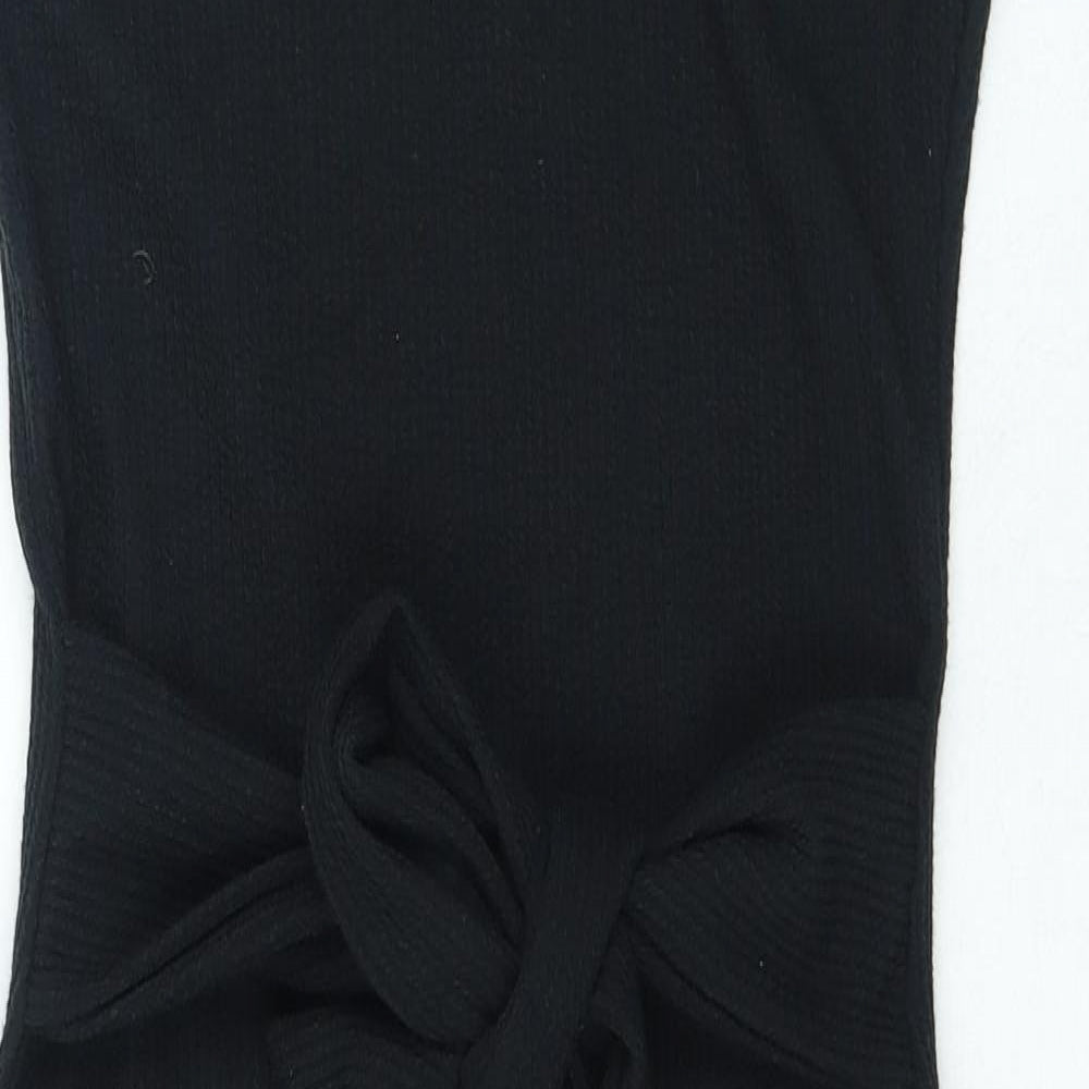 Boohoo Womens Black Polyester Bodycon Size 12 Round Neck Tie