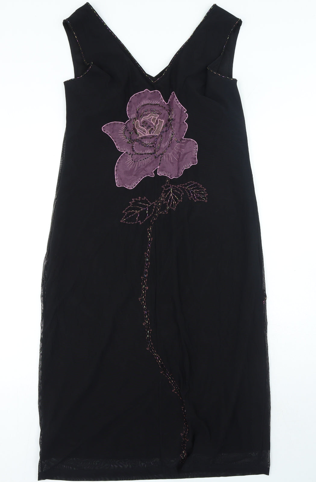 Linea Womens Black Floral Nylon A-Line Size 16 V-Neck Zip