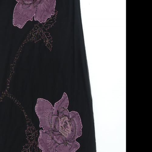 Linea Womens Black Floral Nylon A-Line Size 16 V-Neck Zip