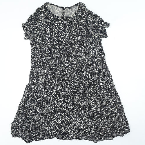 Mango Womens Black Animal Print Viscose A-Line Size M Round Neck Button