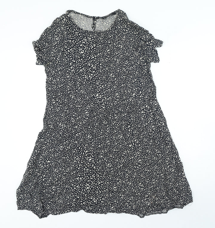 Mango Womens Black Animal Print Viscose A-Line Size M Round Neck Button