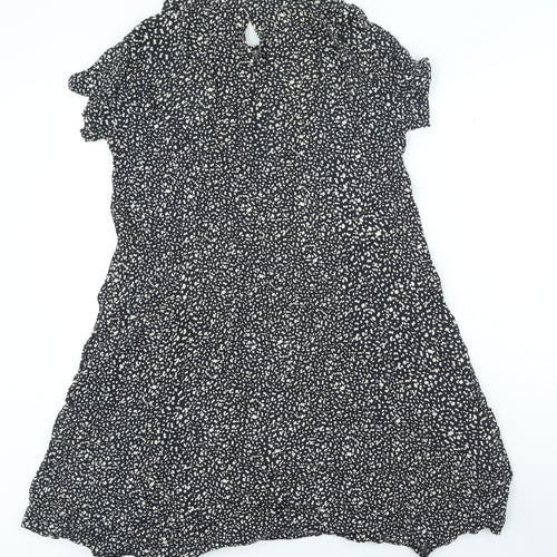 Mango Womens Black Animal Print Viscose A-Line Size M Round Neck Button