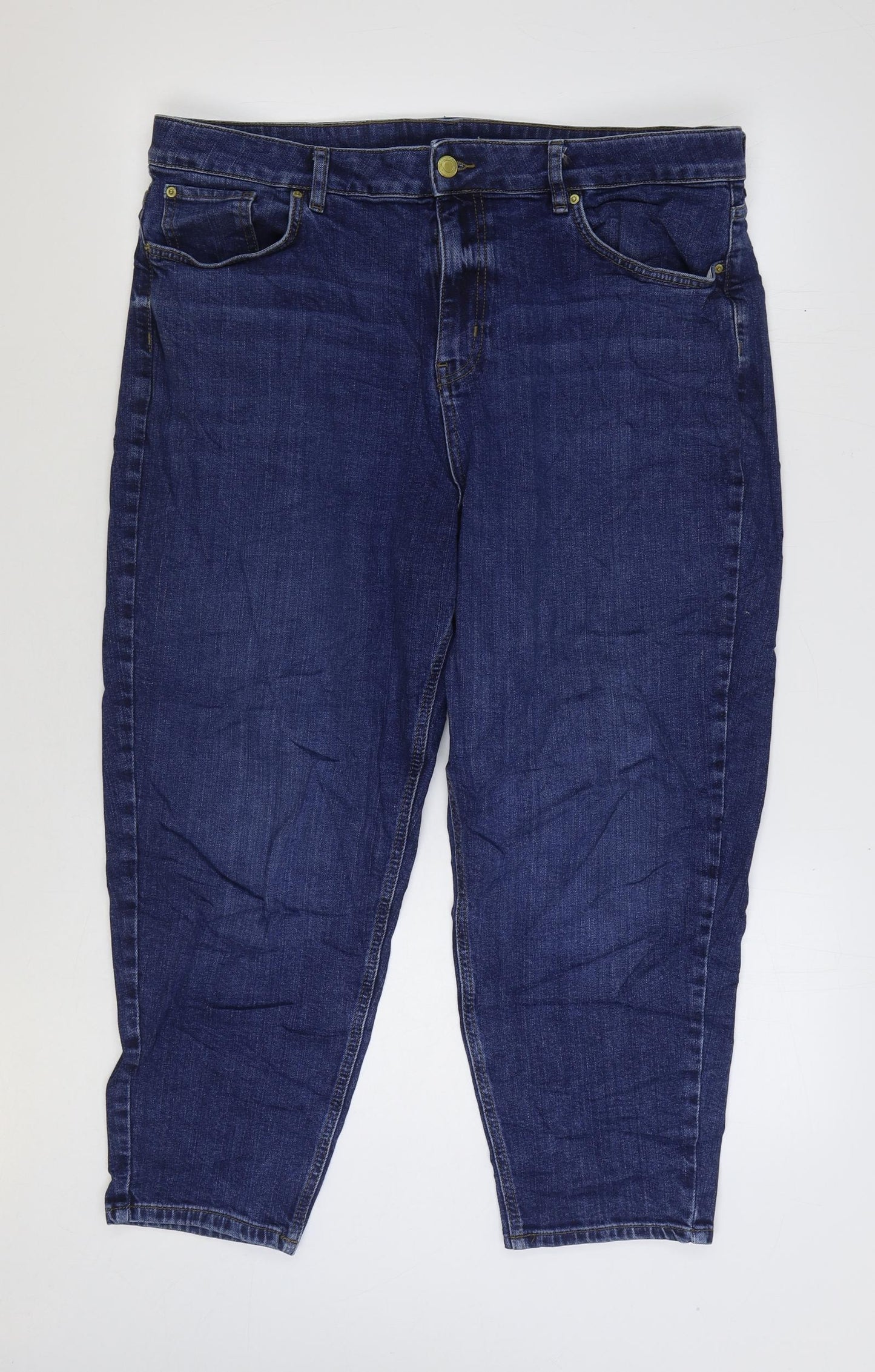Marks and Spencer Womens Blue Cotton Straight Jeans Size 18 L24 in Regular Zip