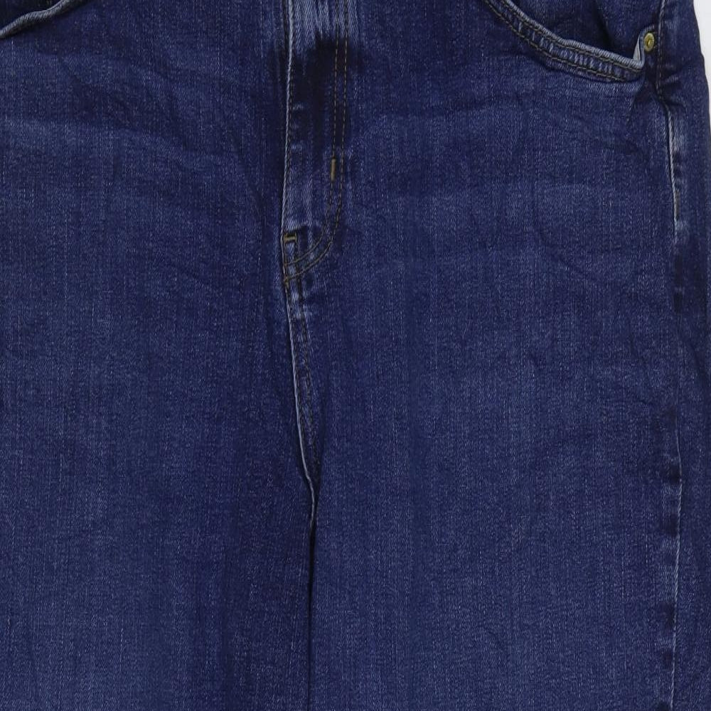 Marks and Spencer Womens Blue Cotton Straight Jeans Size 18 L24 in Regular Zip
