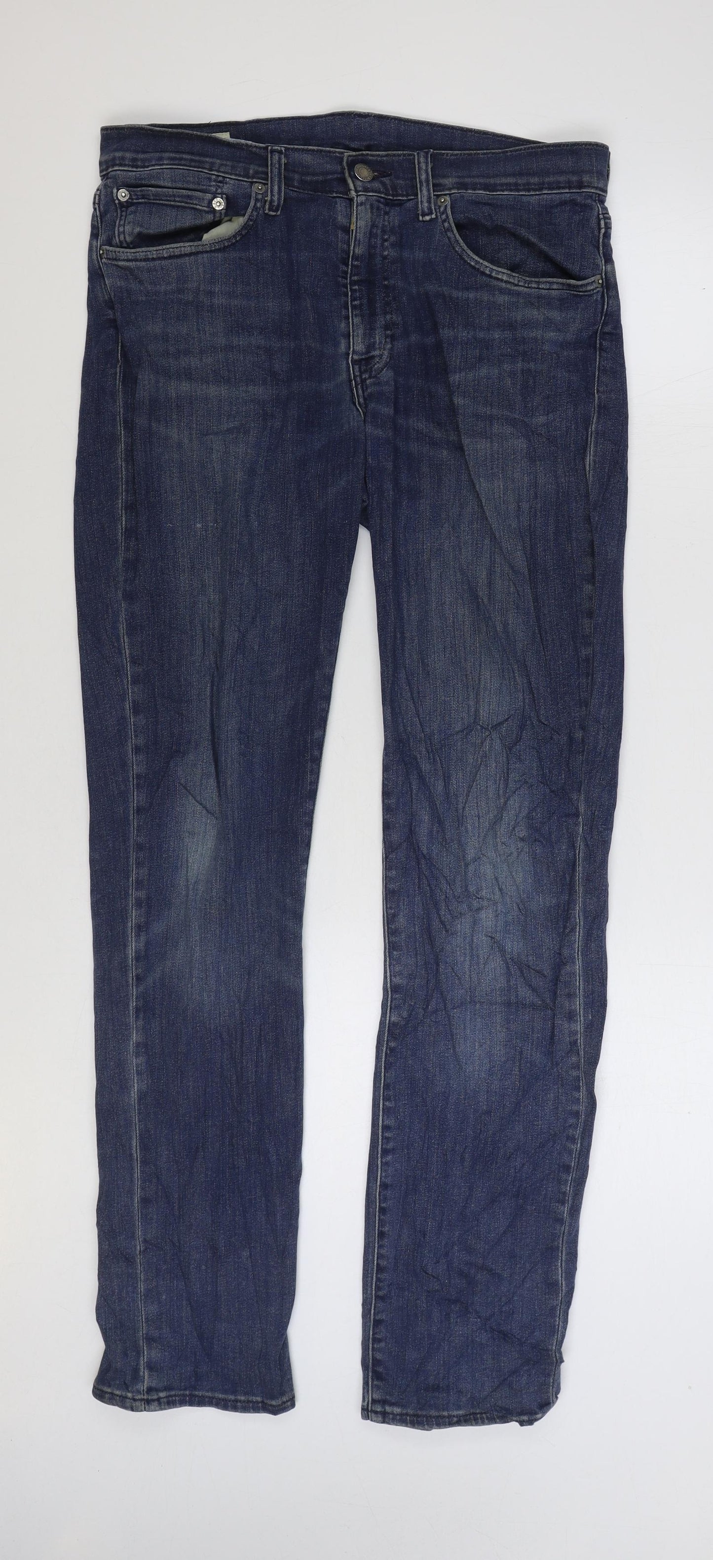 Levi's Mens Blue Cotton Straight Jeans Size 34 in L32 in Regular Zip