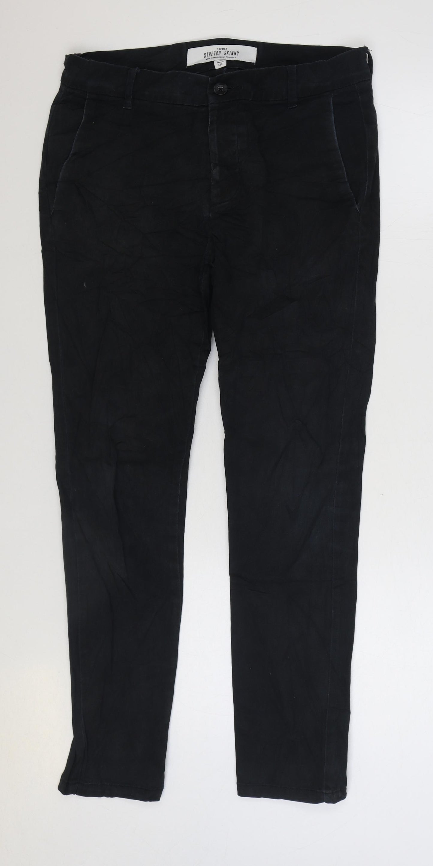 Topman Mens Black Cotton Skinny Jeans Size 30 in L30 in Regular Zip
