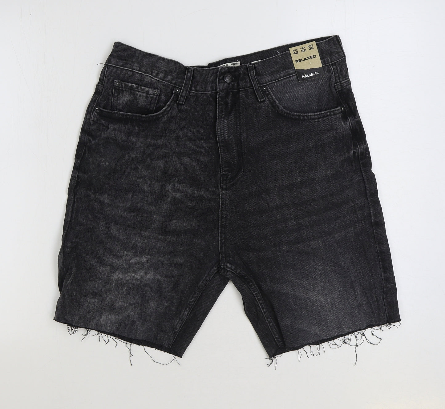Pull&Bear Womens Black Cotton Bermuda Shorts Size 14 L7 in Regular Zip