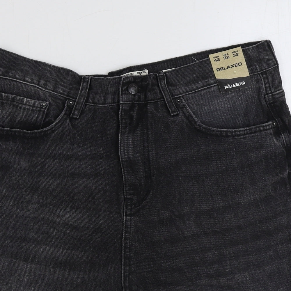 Pull&Bear Womens Black Cotton Bermuda Shorts Size 14 L7 in Regular Zip