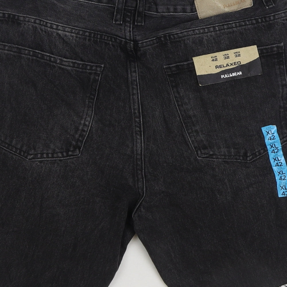 Pull&Bear Womens Black Cotton Bermuda Shorts Size 14 L7 in Regular Zip