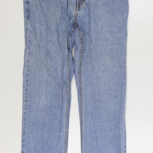 Marks and Spencer Mens Blue Cotton Straight Jeans Size 32 in L31 in Regular Zip