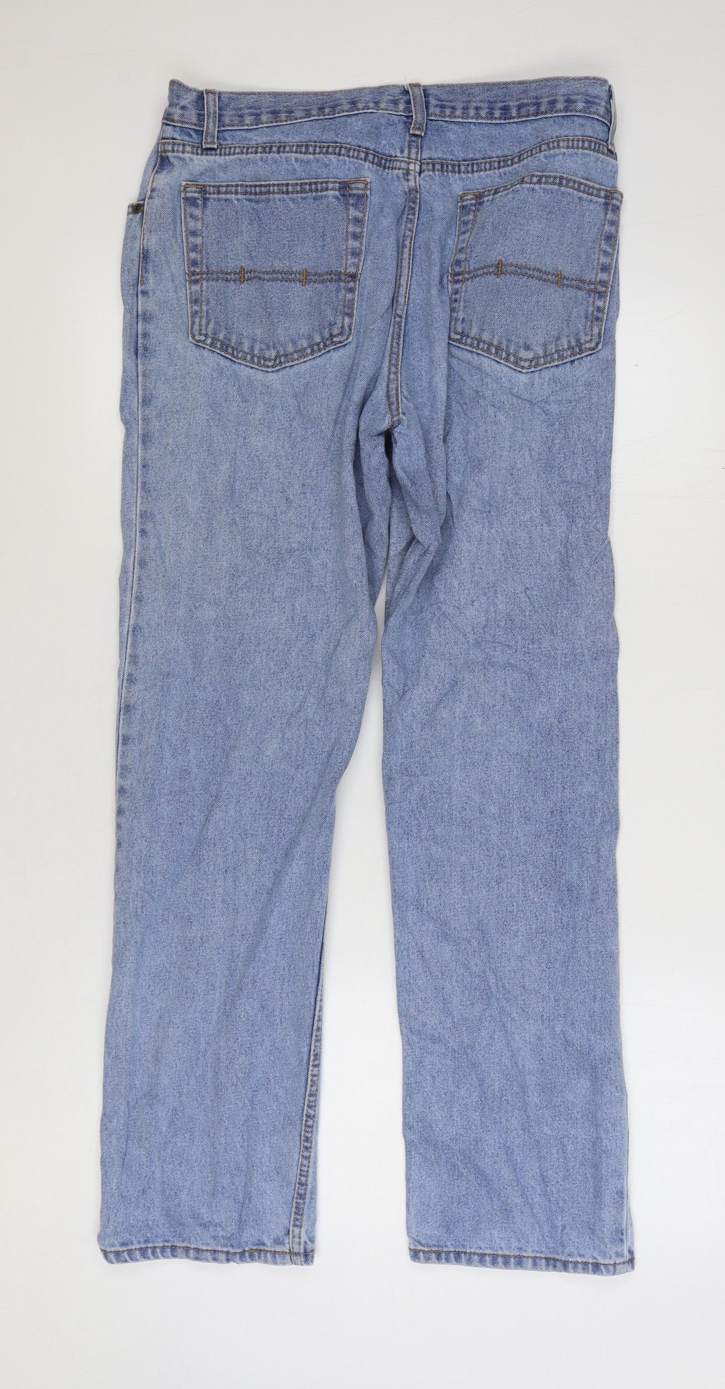 Marks and Spencer Mens Blue Cotton Straight Jeans Size 32 in L31 in Regular Zip