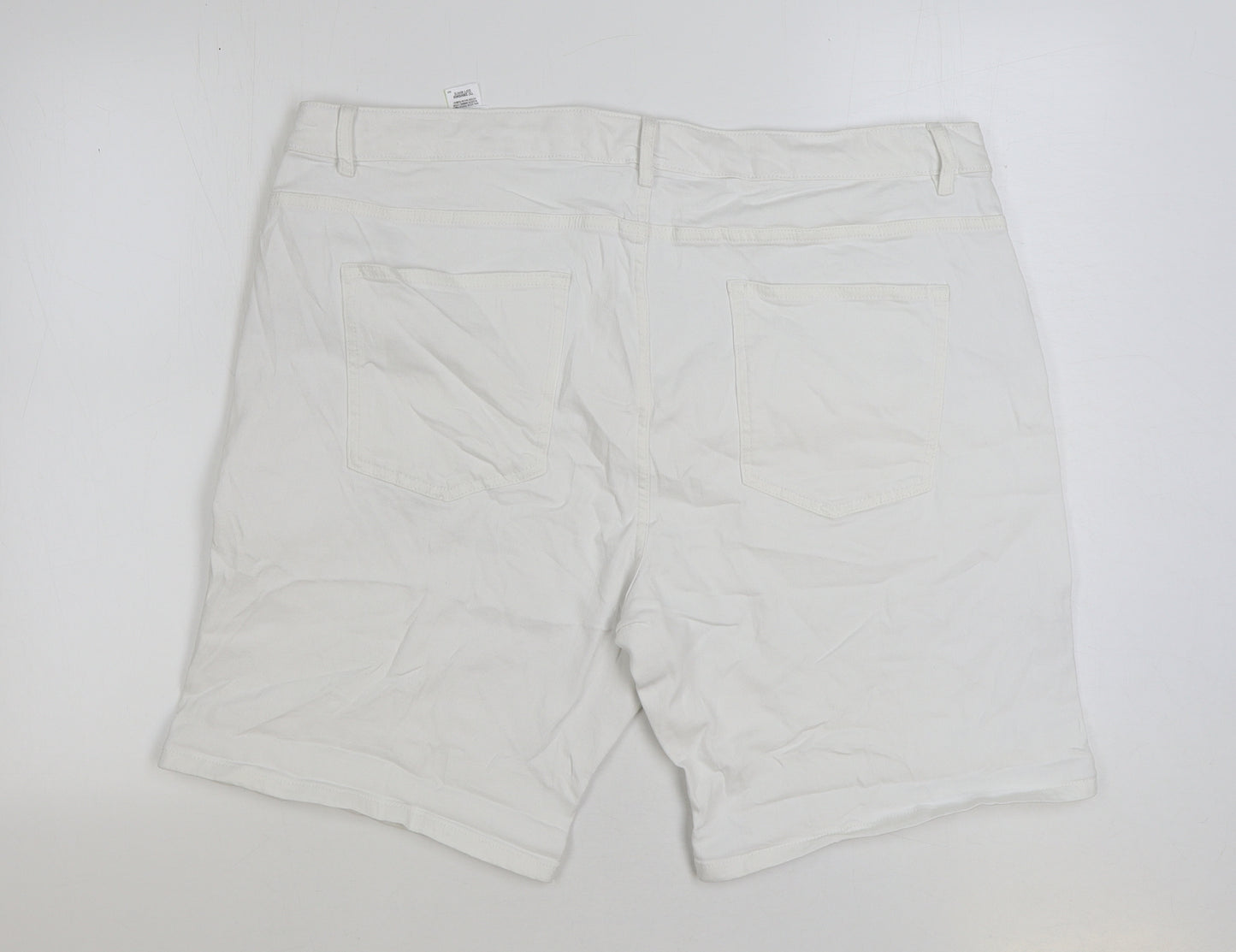 Marks and Spencer Womens White Cotton Bermuda Shorts Size 22 L9 in Regular Zip