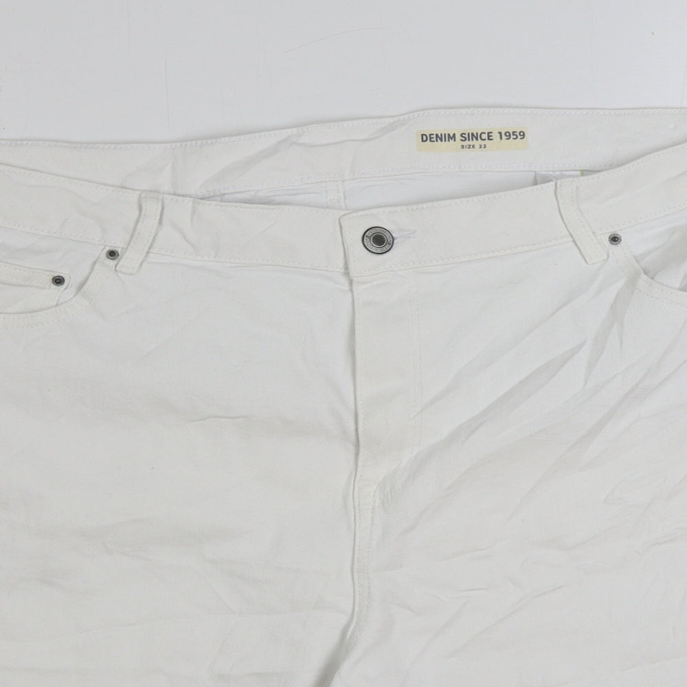 Marks and Spencer Womens White Cotton Bermuda Shorts Size 22 L9 in Regular Zip