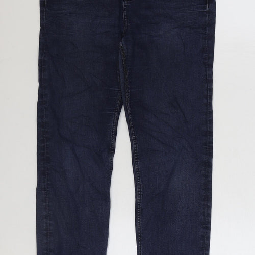 Marks and Spencer Womens Blue Cotton Straight Jeans Size 14 L29 in Regular Zip