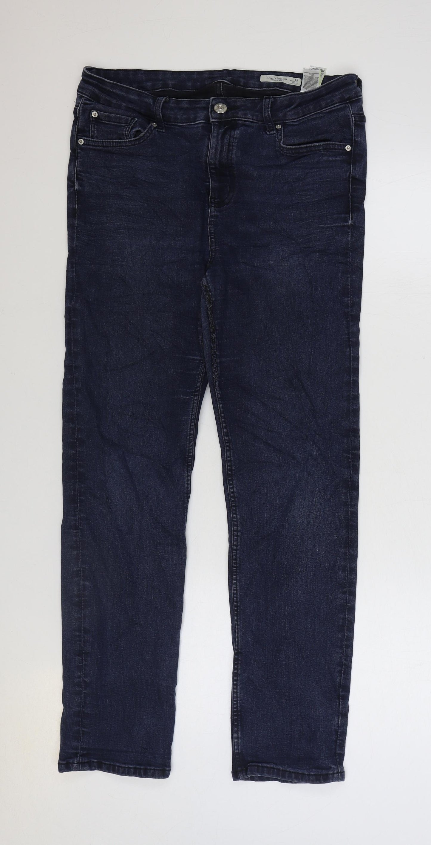 Marks and Spencer Womens Blue Cotton Straight Jeans Size 14 L29 in Regular Zip