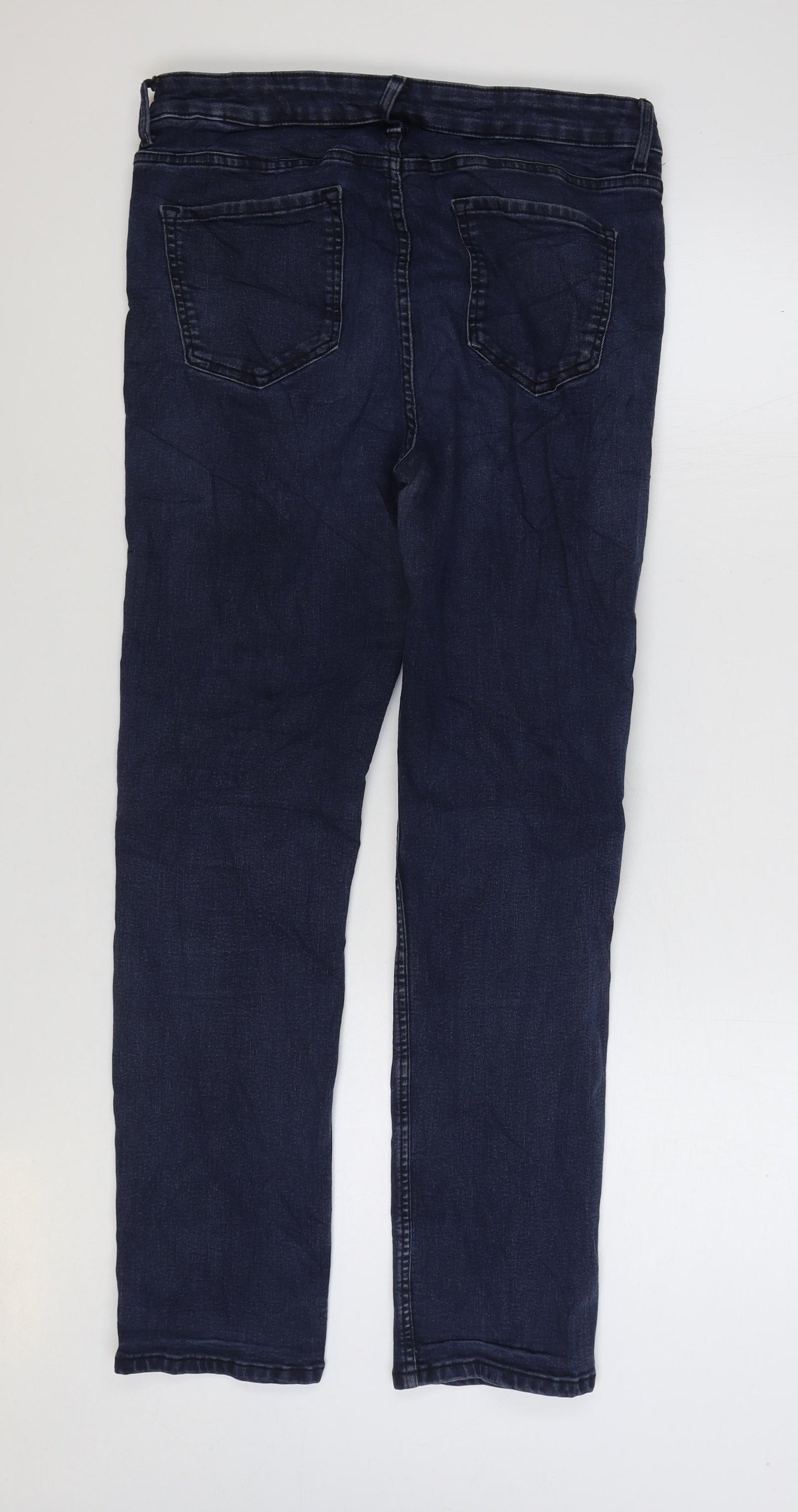 Marks and Spencer Womens Blue Cotton Straight Jeans Size 14 L29 in Regular Zip