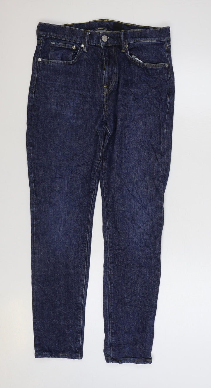 Marks and Spencer Womens Blue Cotton Skinny Jeans Size 32 in L34 in Regular Zip