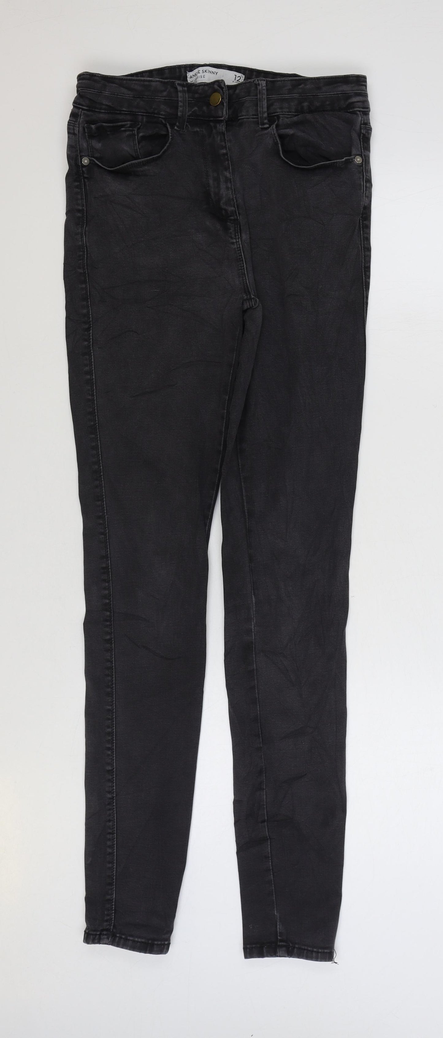 NEXT Womens Black Cotton Skinny Jeans Size 12 L32 in Regular Zip