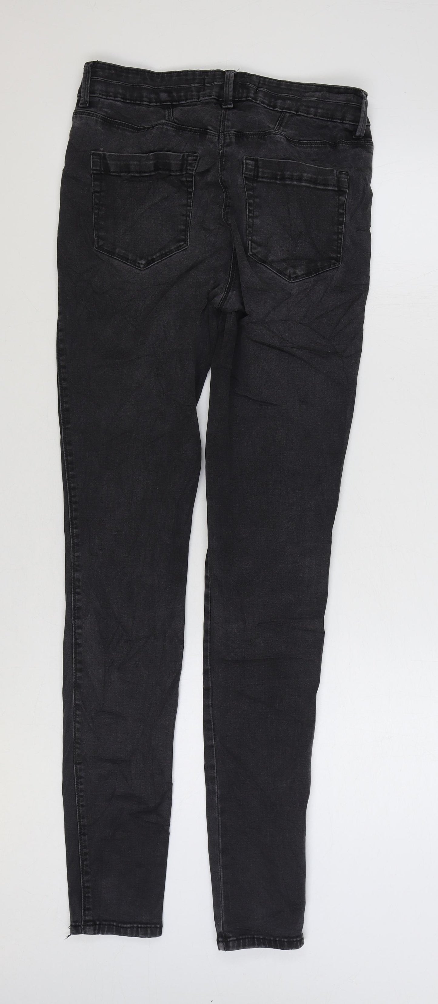NEXT Womens Black Cotton Skinny Jeans Size 12 L32 in Regular Zip