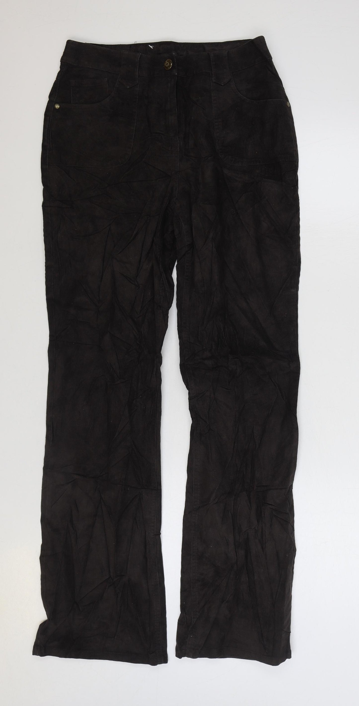 Per Una Womens Brown Cotton Trousers Size 10 L32 in Regular Zip
